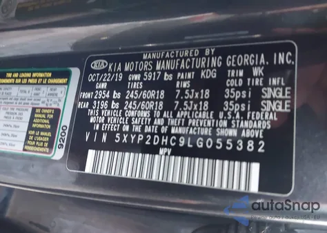 2020 Kia Telluride Lx z USA, uszkodzony, nr VIN 5XYP2DHC9LG055382